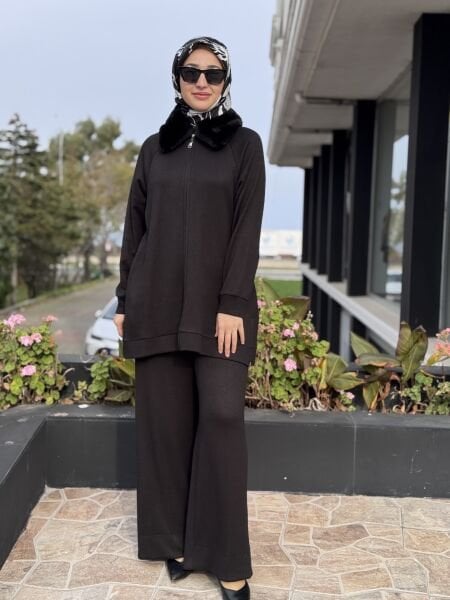 Qupra Sırtı Boncuk Detaylı Seyyar Kürk Detaylı Kap Pantolon Takım WAC92033