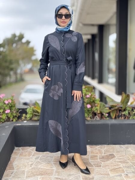 Qupra Nakış Detaylı Düğme Kapamalı Elbise WAC95001