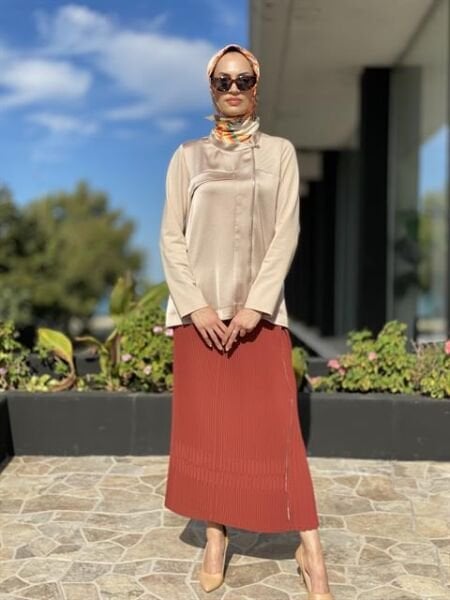 Misswhence Yandan Fermuarlı Pliseli Etek ( KİREMİT-YEŞİL VE ZÜMRÜT İÇİN GEÇERLİ)34903