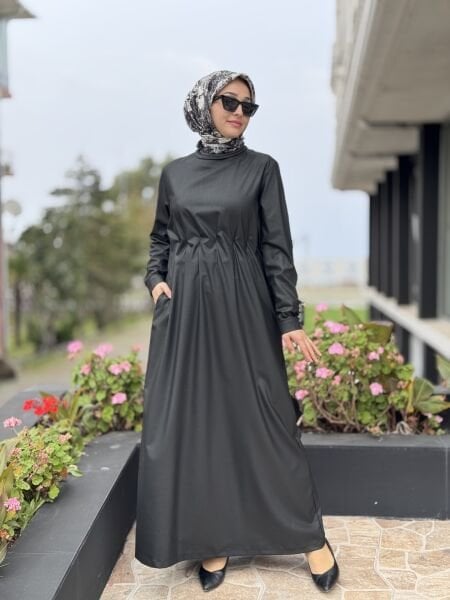 Qupra Beli Korsajlı Örgü Detaylı Elbise WAC95005