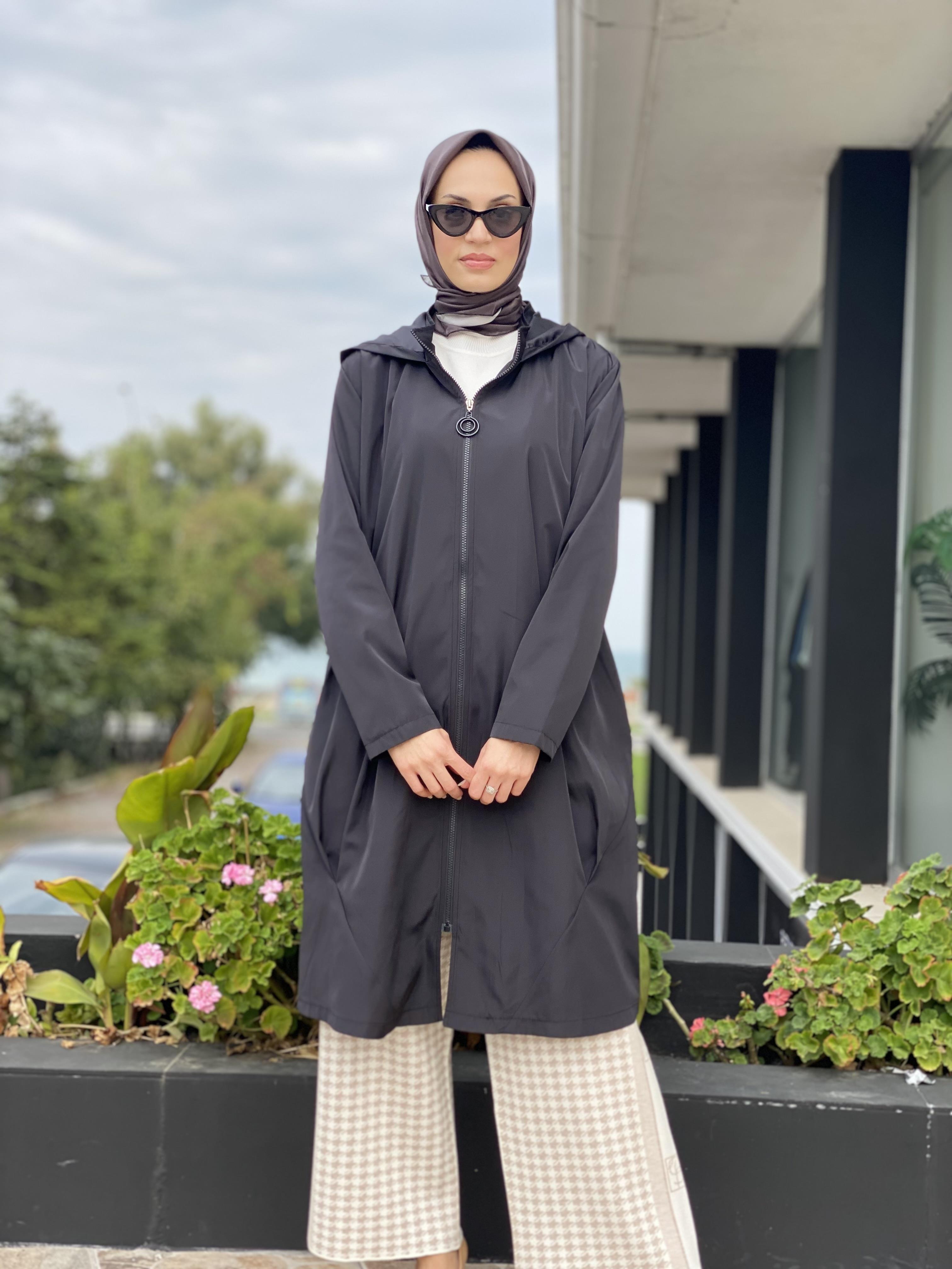 Almarwah Astarlı Kapüşonlu Kap/Yağmurluk 404784 SİYAH - 40