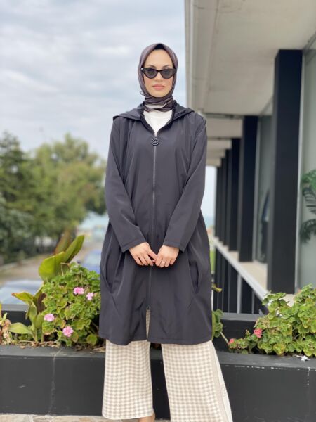 Almarwah Astarlı Kapüşonlu Kap/Yağmurluk 404784 SİYAH - 40