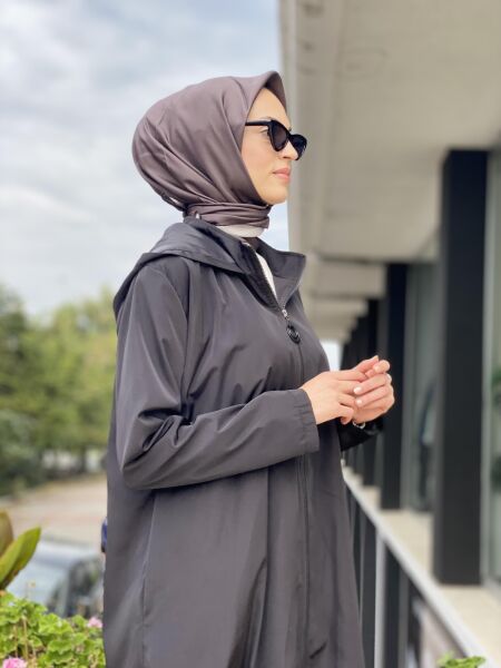 Almarwah Astarlı Kapüşonlu Kap/Yağmurluk 404784 SİYAH - 40