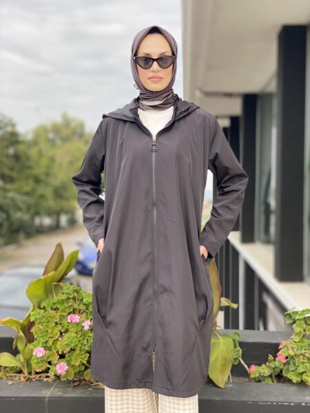 Almarwah Astarlı Kapüşonlu Kap/Yağmurluk 404784 SİYAH - 40
