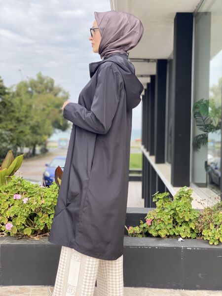 Almarwah Astarlı Kapüşonlu Kap/Yağmurluk 404784 SİYAH - 40