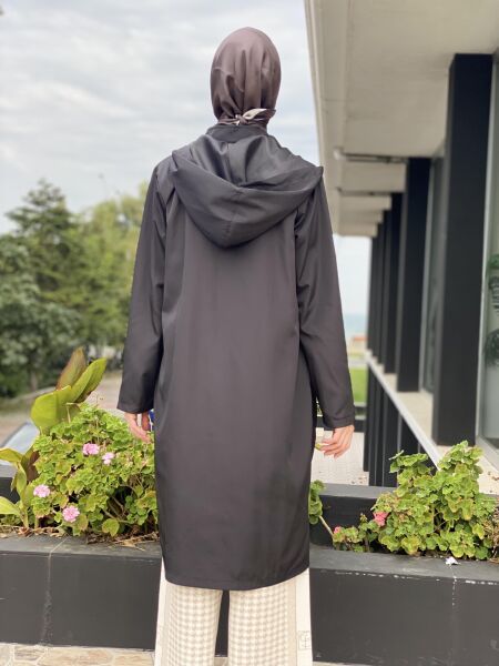 Almarwah Astarlı Kapüşonlu Kap/Yağmurluk 404784 SİYAH - 40