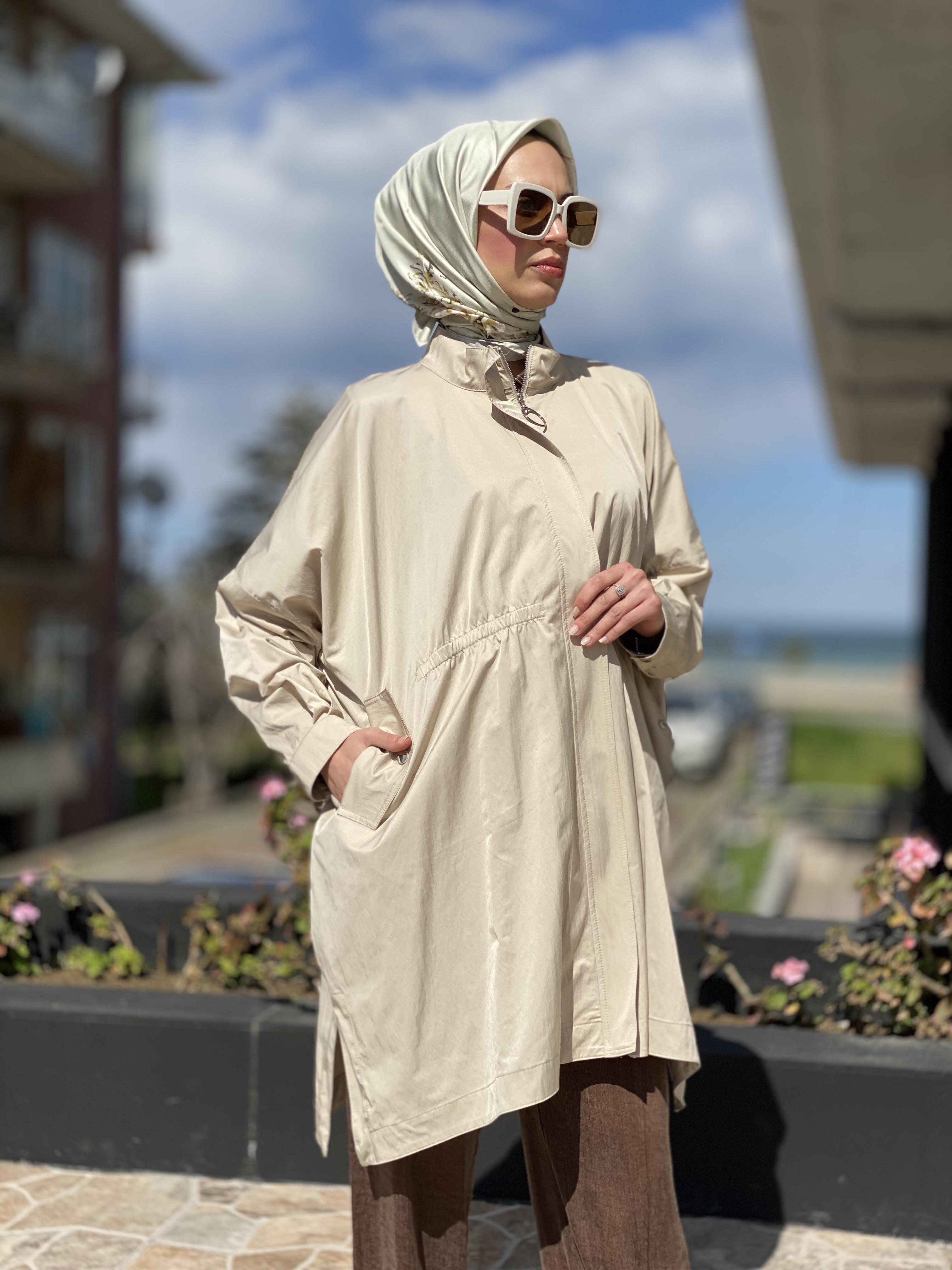 Almarwah Fermuarlı Tencel Paraşüt Kap 404819 BEJ - 1