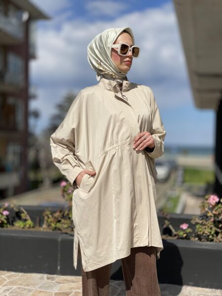 Almarwah Fermuarlı Tencel Paraşüt Kap 404819 BEJ - 2