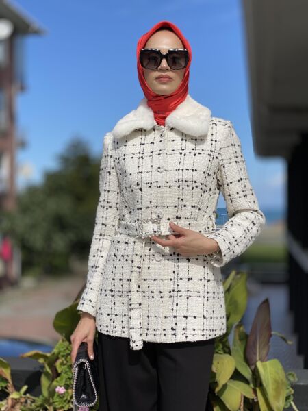 Kürk Yaka Chanel Ceket (QAS31043) EKRU - 3