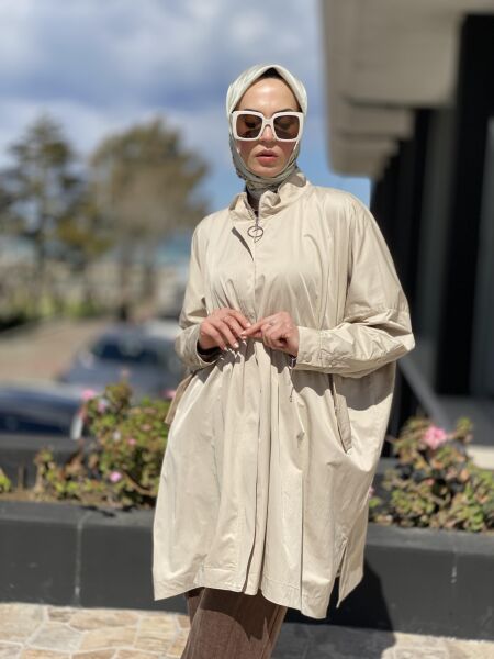 Almarwah Fermuarlı Tencel Paraşüt Kap 404819 BEJ - 3