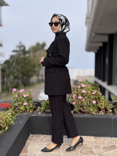 Qupra Arkadan Düğmeli Kemerli Tunik Pantolon Takım WAC92018