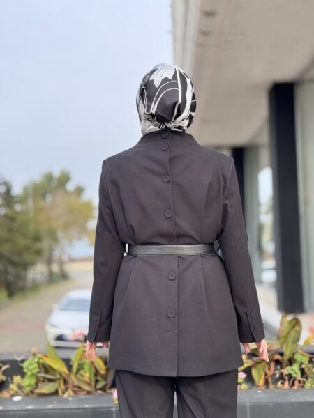 Qupra Arkadan Düğmeli Kemerli Tunik Pantolon Takım WAC92018