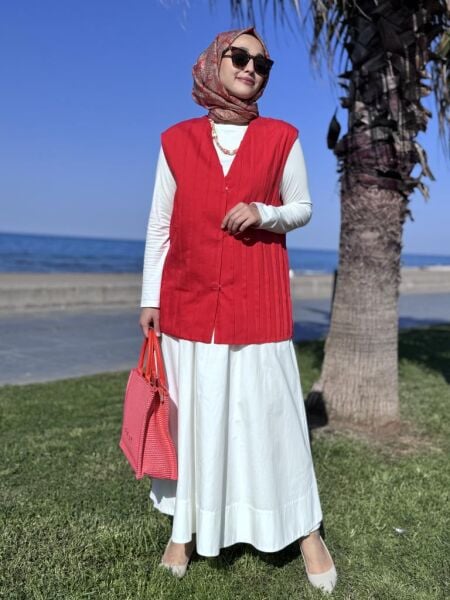 QooQ Store Serpent Çıtçıtlı Keten Yelek 25SS609