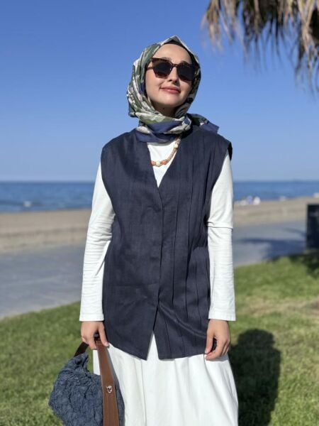 QooQ Store Serpent Çıtçıtlı Keten Yelek 25SS609