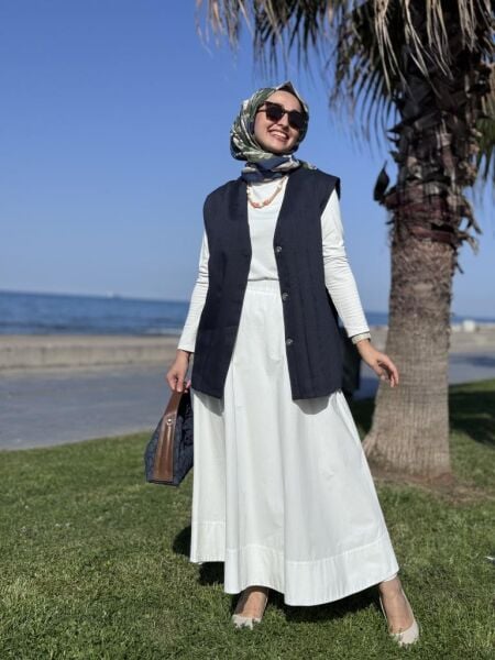 QooQ Store Serpent Çıtçıtlı Keten Yelek 25SS609