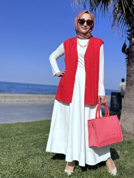 QooQ Store Serpent Çıtçıtlı Keten Yelek 25SS609