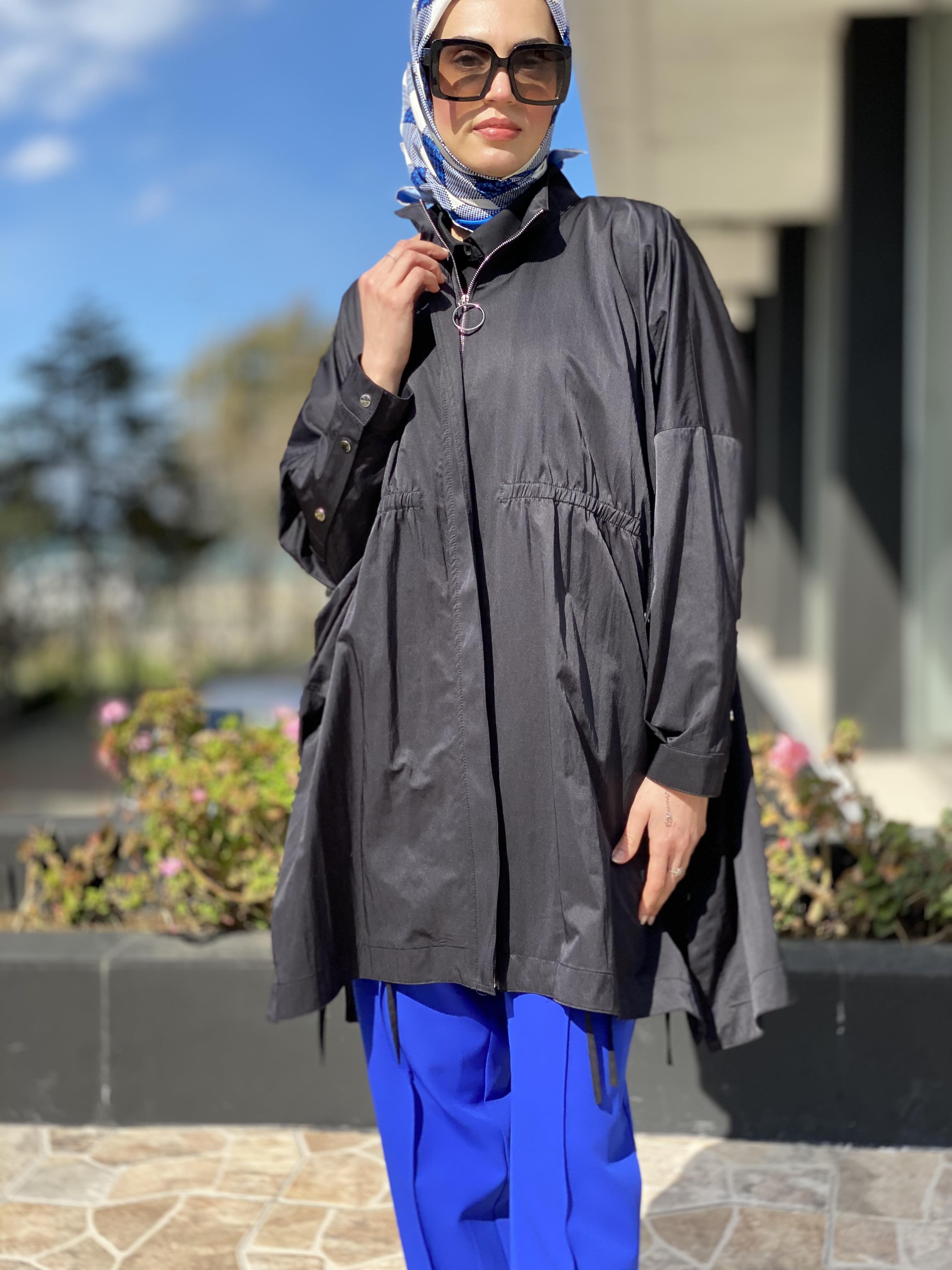 Almarwah Fermuarlı Tencel Paraşüt Kap 404819 SİYAH - 2