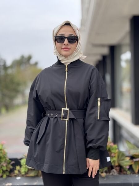 Qupra Kemer ve Cep Detaylı Ribanalı Mont WAC91021