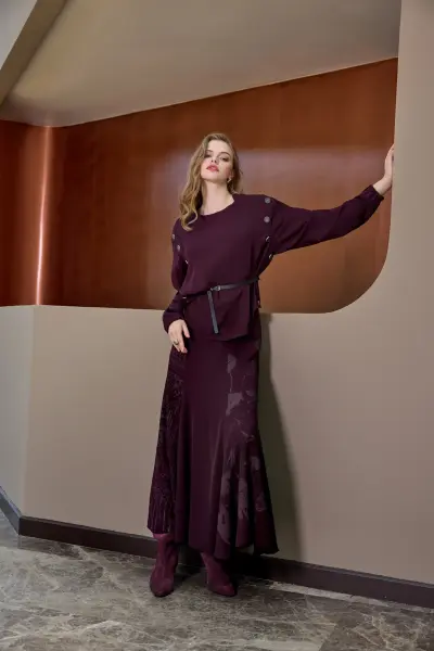 Misswhence Düğme ve Baskı Detaylı Etek Bluz Takım 38032