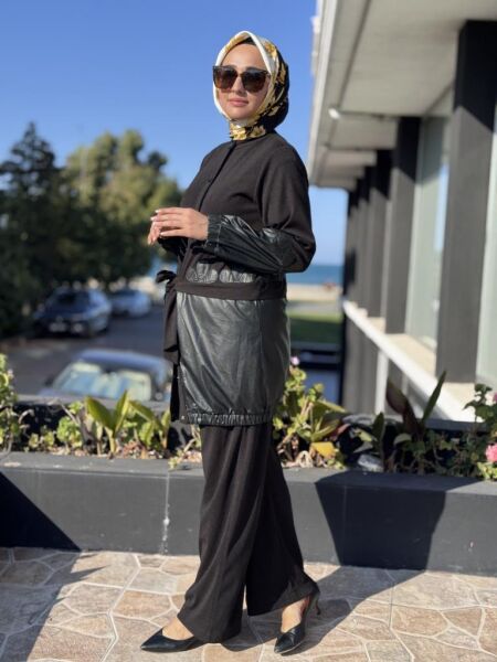 Ghisa Deri Detaylı Kap Pantolon Takım 3225