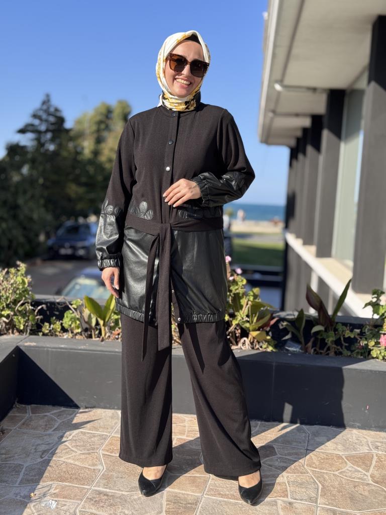 Ghisa Deri Detaylı Kap Pantolon Takım 3225