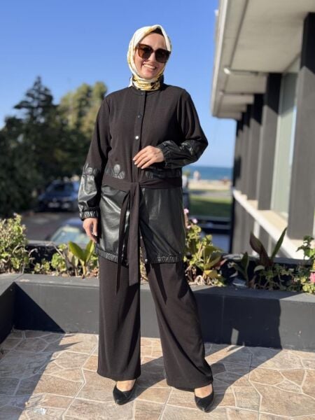 Ghisa Deri Detaylı Kap Pantolon Takım 3225