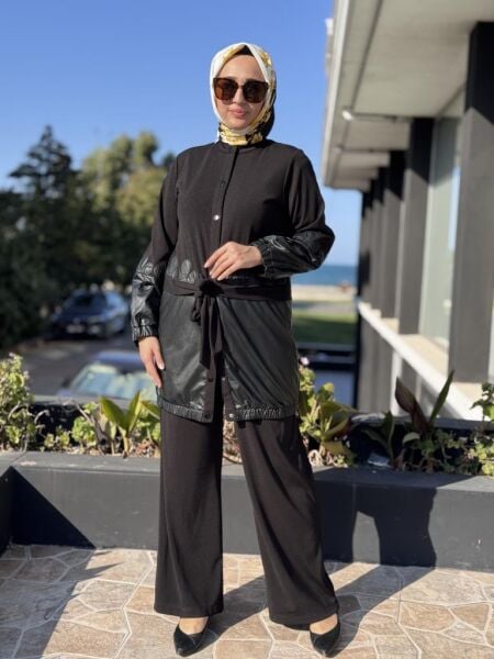 Ghisa Deri Detaylı Kap Pantolon Takım 3225