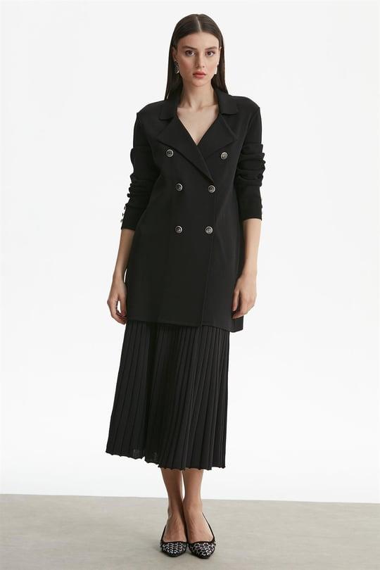 Kruvaze Yaka Rayon Ceket/Hırka HRK21464 SİYAH - 3