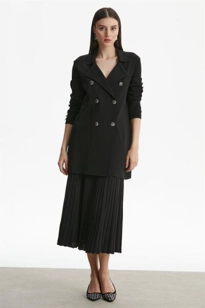 Kruvaze Yaka Rayon Ceket/Hırka HRK21464 SİYAH - 3