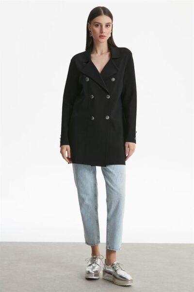 Kruvaze Yaka Rayon Ceket/Hırka HRK21464 SİYAH - 3