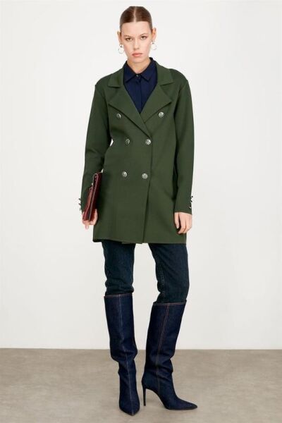 Kruvaze Yaka Rayon Ceket/Hırka HRK21464 YEŞİL - 3