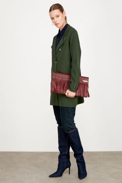 Kruvaze Yaka Rayon Ceket/Hırka HRK21464 YEŞİL - 3