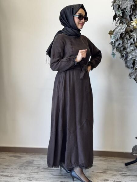 Misswhence Güpür Detaylı İpek Keten Elbise 37831