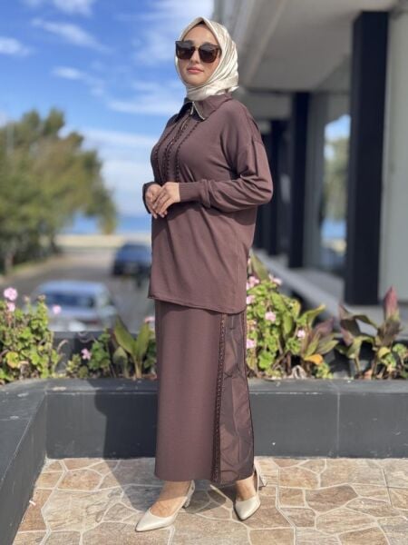 Misswhence Teknik Kumaş ve Şerit Kurdele Detaylı Triko Etek 38918