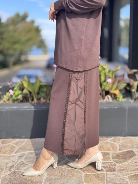 Misswhence Teknik Kumaş ve Şerit Kurdele Detaylı Triko Etek 38918