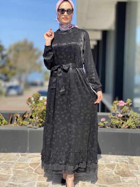 Misswhence Desenli İpek Elbise 35808 SİYAH - 36