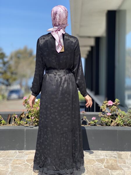 Misswhence Desenli İpek Elbise 35808 SİYAH - 36