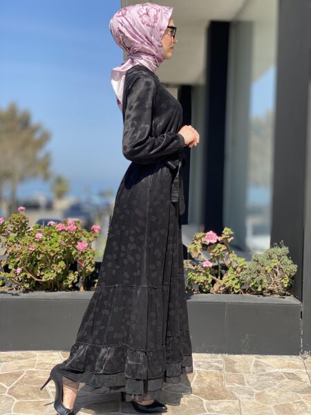 Misswhence Desenli İpek Elbise 35808 SİYAH - 40