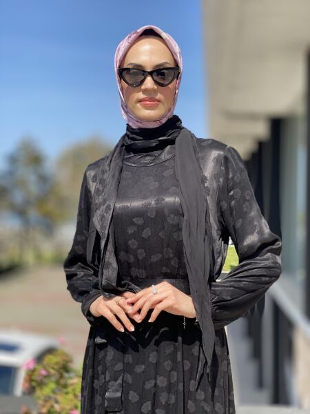 Misswhence Desenli İpek Elbise 35808 SİYAH - 42