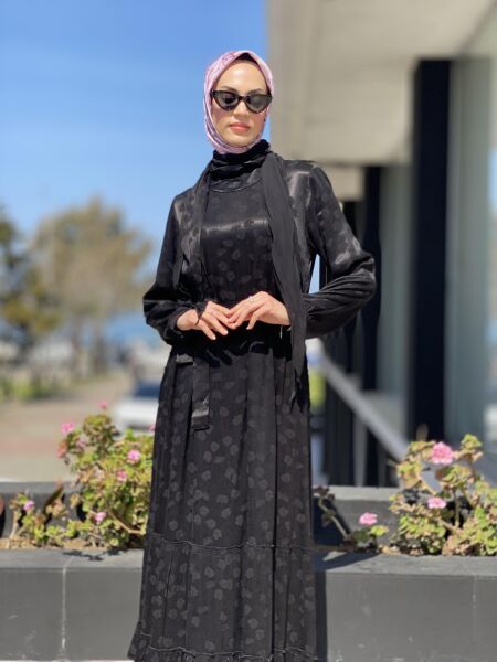 Misswhence Desenli İpek Elbise 35808 SİYAH - 44