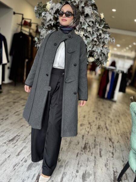 Almarwah Önü Düğme Detaylı Biyeli Kaşe Kap 505309