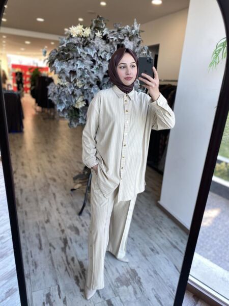 Ghisa Çizgili Gömlek Pantolon Takım 4858