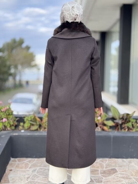 Kahma Seyyar Kürk Yakalı Kaşe Kaban