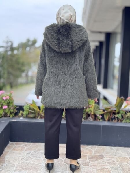 Kahma Kapüşonlu Kürk Kaban