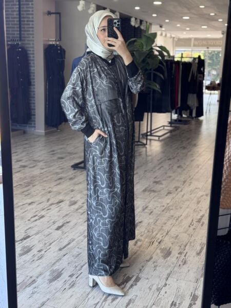 Tığ Triko Desenli ve Düz Kot Kombinli Ribana Detaylı Önden Çıtlı Kap KAP3038