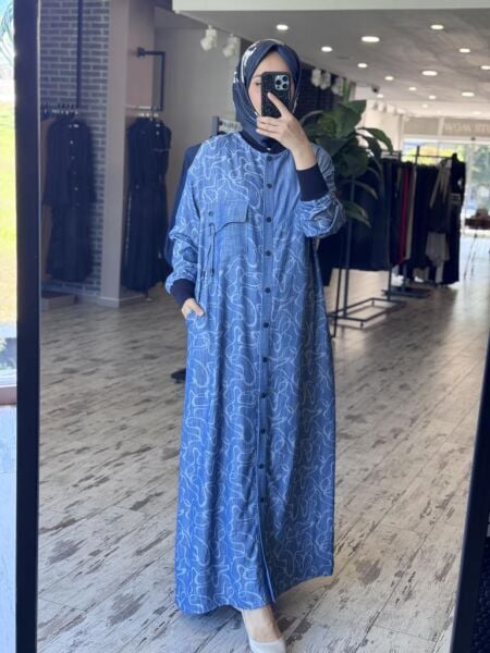 Tığ Triko Desenli ve Düz Kot Kombinli Ribana Detaylı Önden Çıtlı Kap KAP3038