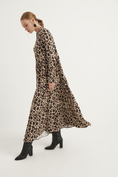 Almarwah Leopar Desenli Viscon Elbise 303695