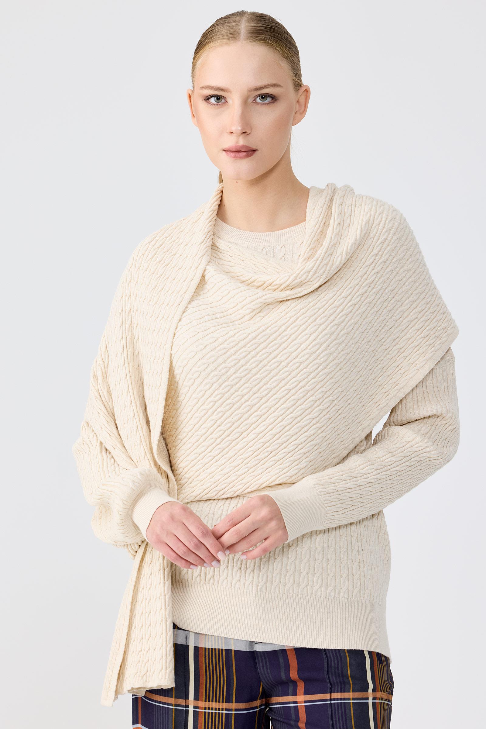 Tığ Triko Saç Örgü Desenli Şal Detaylı Triko Bluz BLZ21975