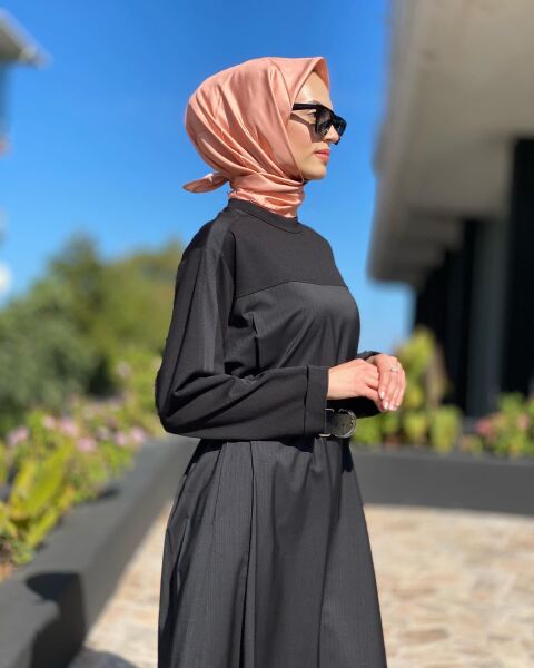 Misswhence Çizgili Robadan Siyah Elbise 34824