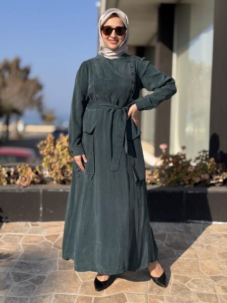 Misswhence Düğme ve Cep Detaylı Cupra İpek Elbise 37805